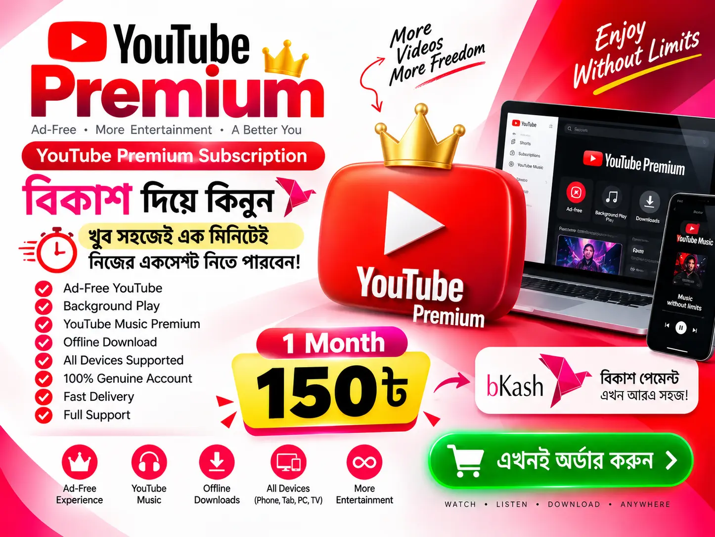 YouTube Premium Subscription - Website Design Template